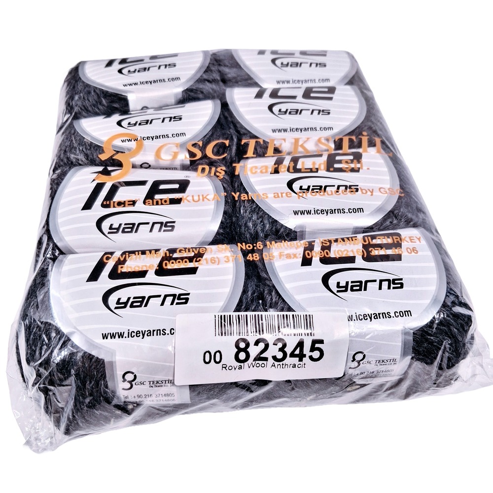 8 skeins Anthracite Royal Wool 82344 Ice Yarns Wool Nylon Blend Worsted